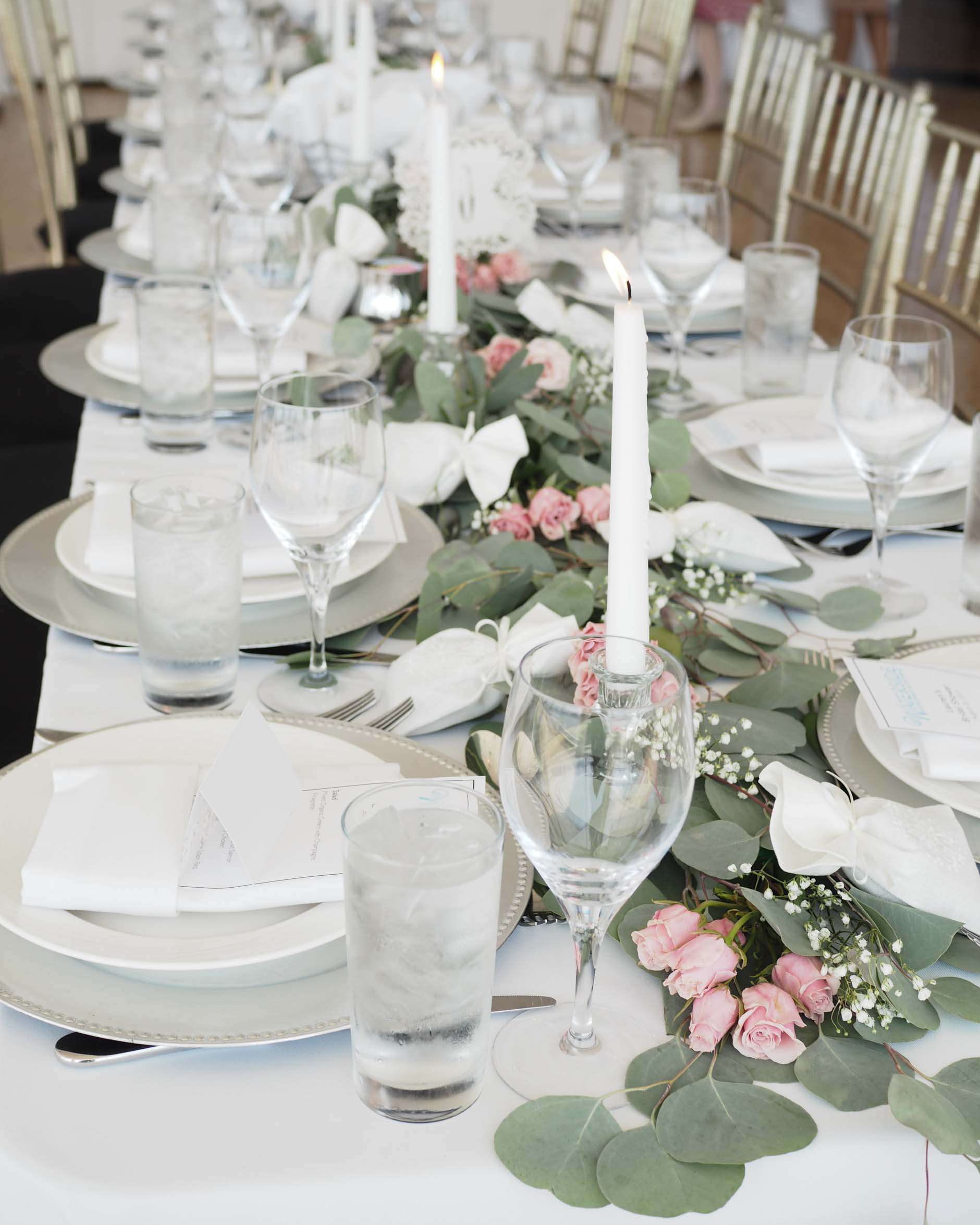 bridal shower tablescape with roses and candles