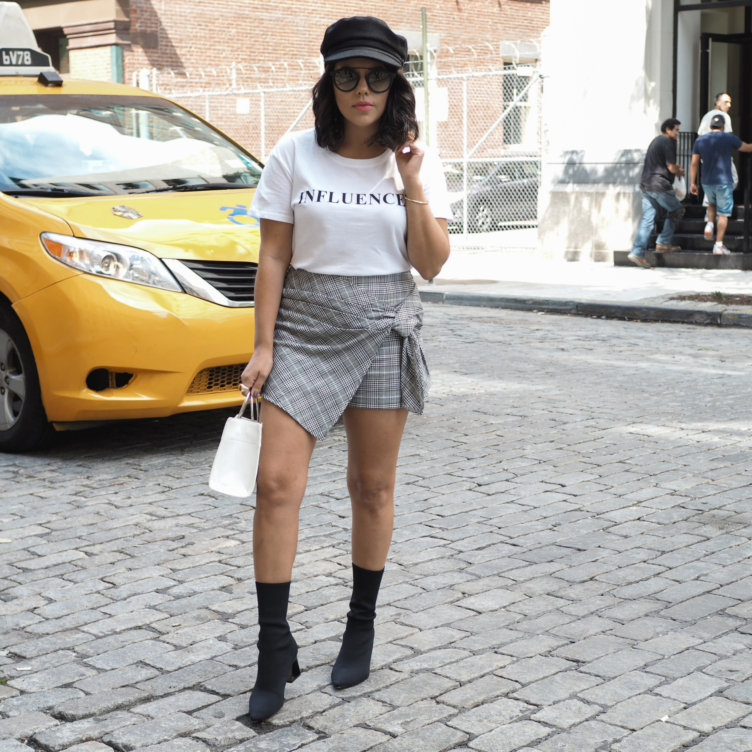 naty michele wearing short and influencer tee at nyfw