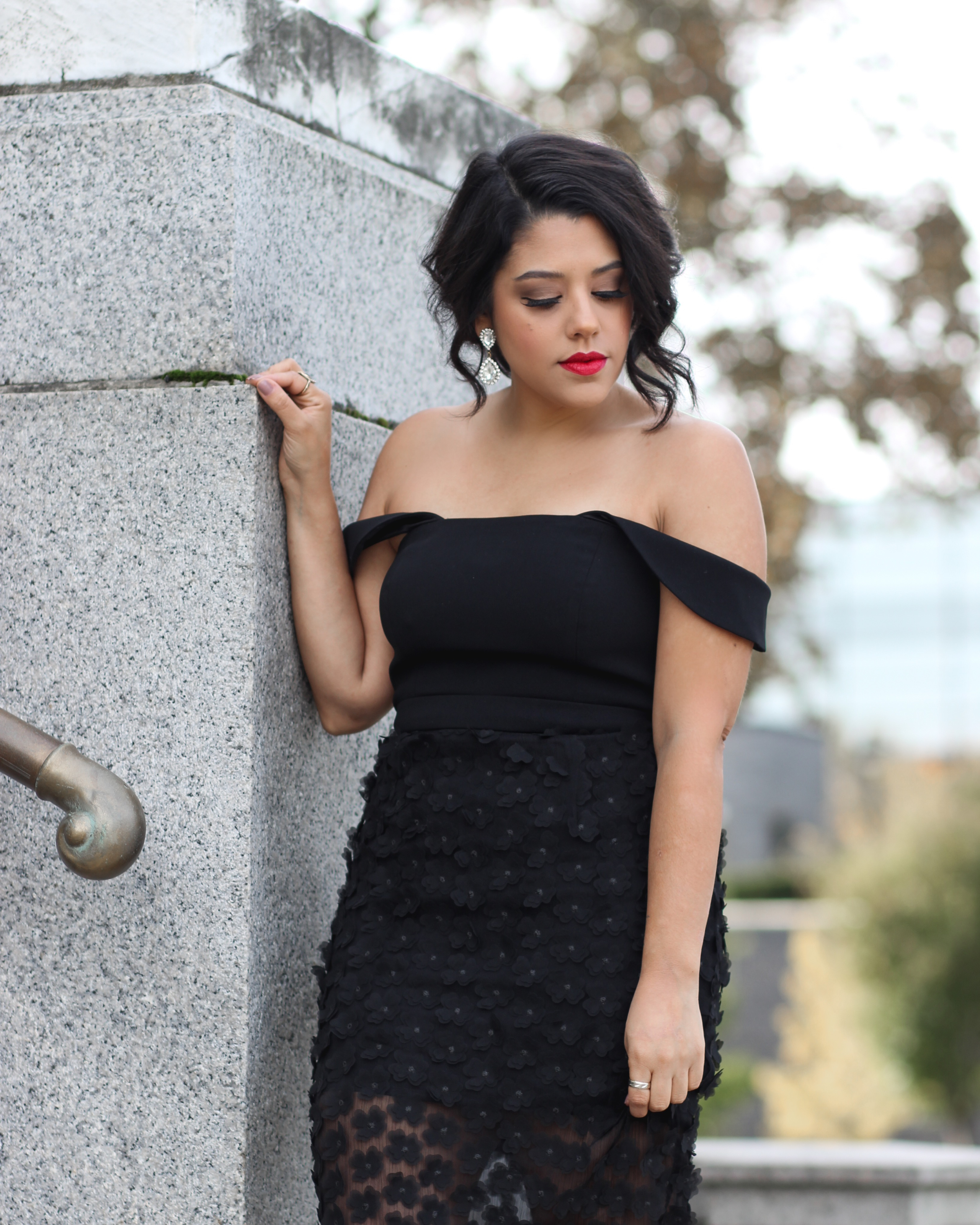 lifestyle blogger naty michele birthday wearing black evening gown
