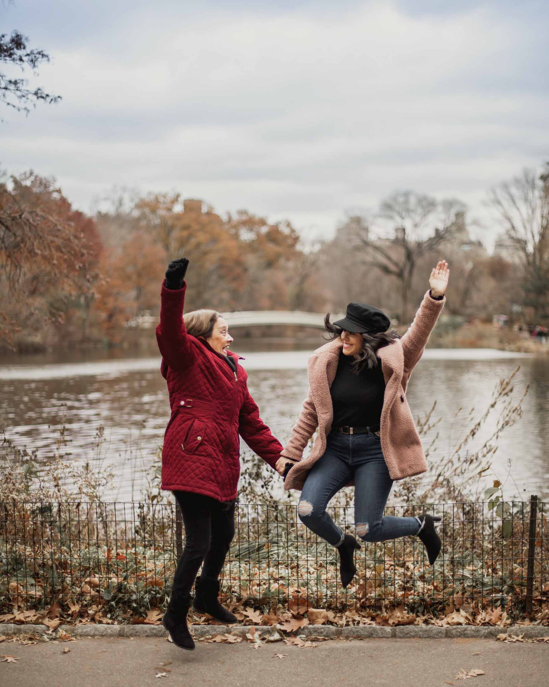 naty michele jumping up with her mom at central park