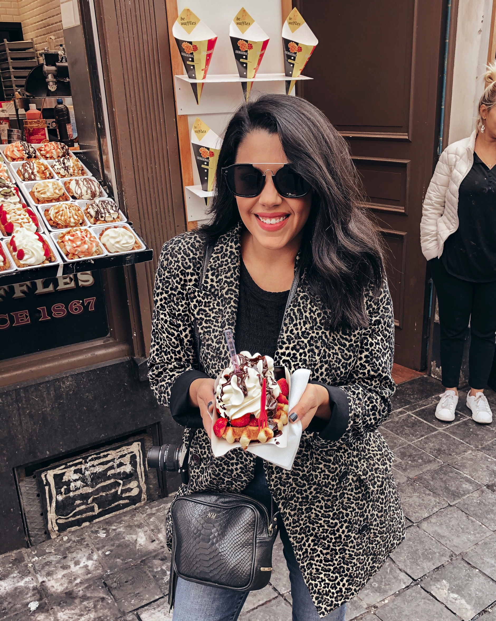 naty michele with waffles in brussels