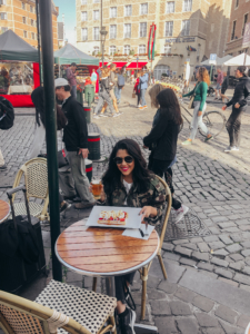 naty michele with waffles in brussels