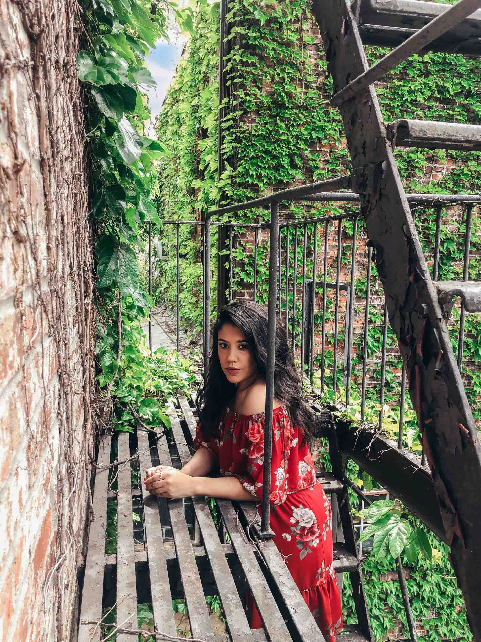 naty michele on nyc fire escape 