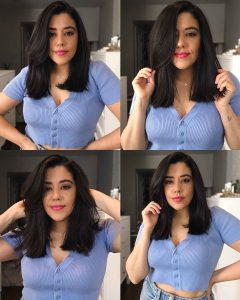 naty michele with a longer lob haircut